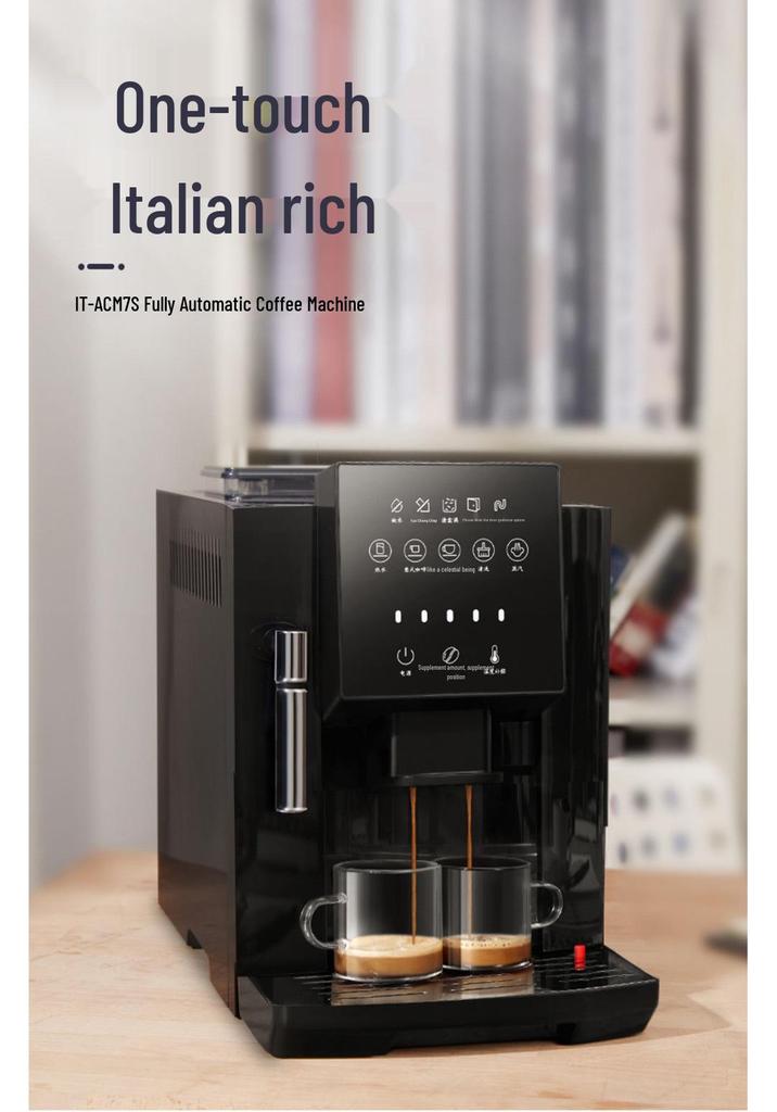 Compact Italian Touchscreen Coffee Machine with Milk Frother, Automatic Grinding & Steaming for Home or Office