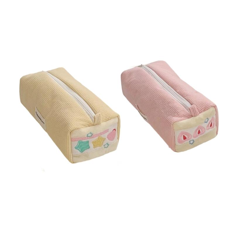 Strawberry Pencil Case Large Compartment Corduroy Pencil Pouches Portable Cosmetic Bag For Student School Supplies