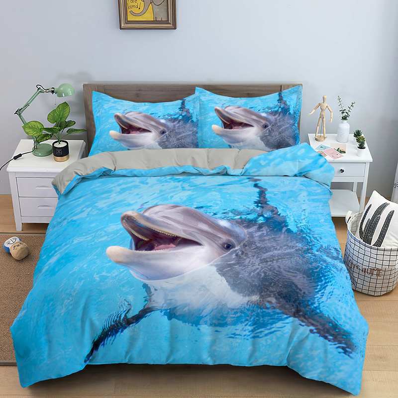 3D Digital Printing Bedding Three-Piece Set, Dolphin Printing Animal Quilt Cover Can Be Ordered.