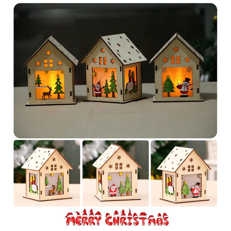 3/5’’ Xmas Desk Decor House Santa/Snowman/Reindeer Tabletop Decor Lovely Christmas Ornament DIY Wooden Puzzle Art Crafts