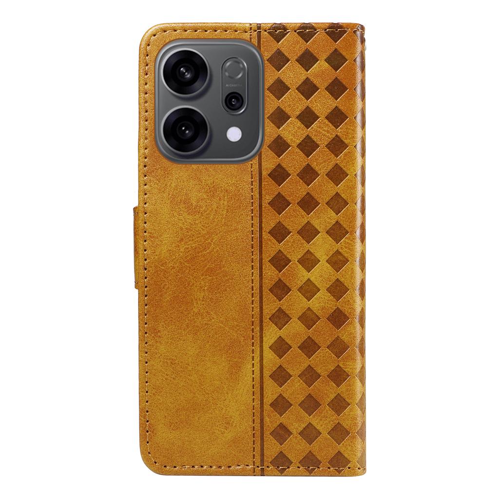 For Oppo Reno14 5G (China)/Oppo Reno14 F 5G/Oppo Reno14 5G (Global) Leather Case Wallet Stand Grids Imprinted Phone Cover with Strap