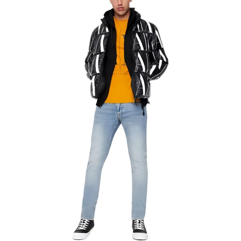Armani Exchange FW22 Letter Logo Print Stand Collar Warm Down Jacket Men Jacket Black 8NZBP8-ZNULZ-22AR
