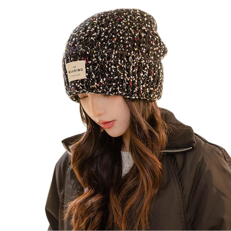 Color dot wool hat women's autumn and winter warm versatile ear protection plain face small knitted hat