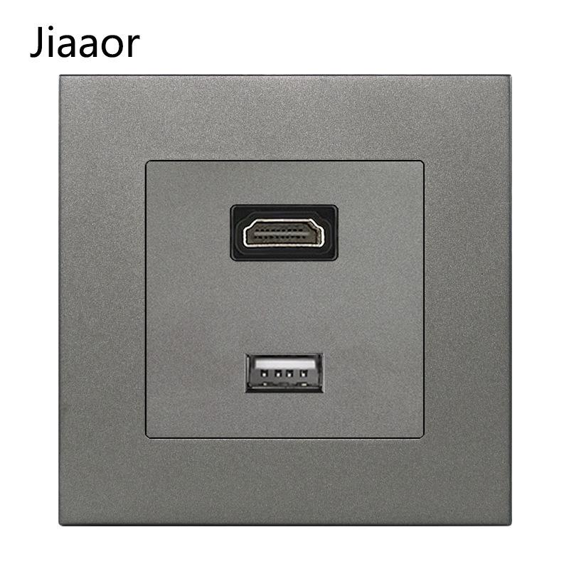 Grey British Standard Double Gang Switch Socket with USB & Type C - Hong Kong/Macau Compatible, Concealed 86 Type