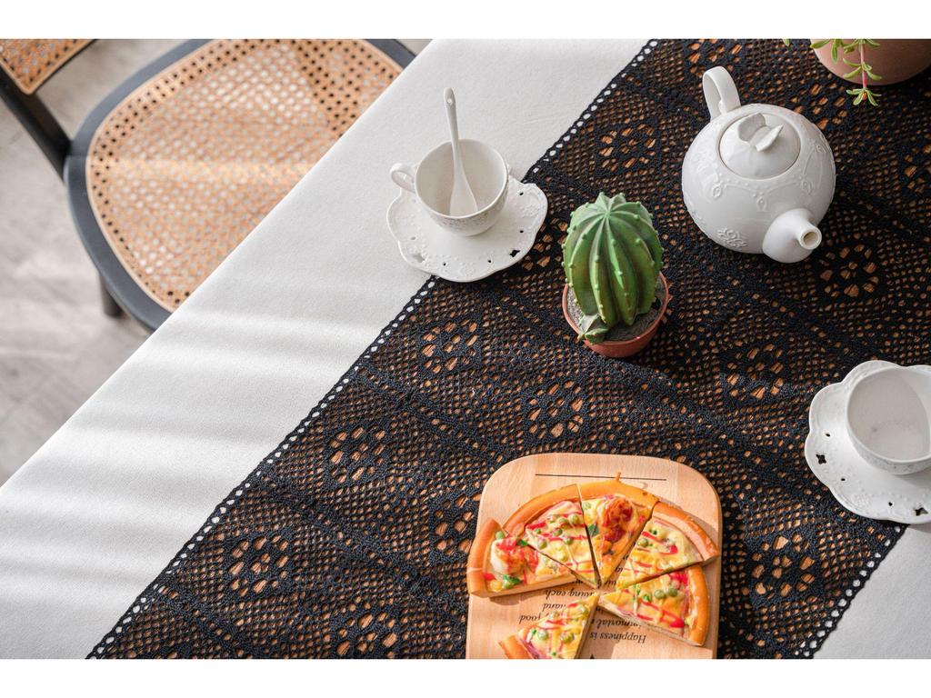 Restoranlar İçin Imanqi Yun Beyaz Renk Bloklu Patchwork Oyma Masa Örtüsü