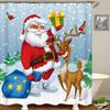 Christmas Shower Curtain With Hooks Durable Waterproof Bathroom Decor Santa Claus