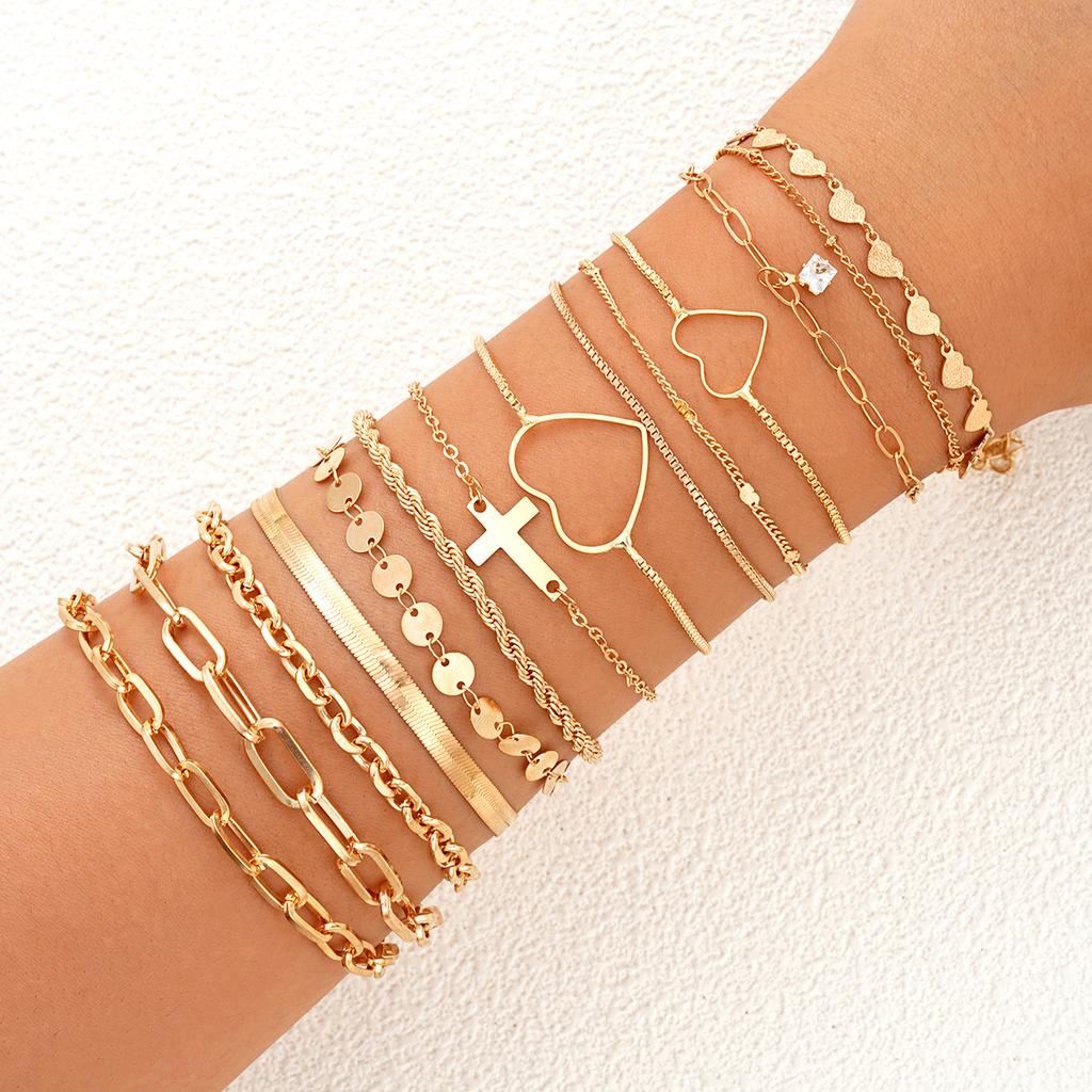 14Pcs Gold Color Bracelet Sets Boho Retro Thick Twist Cuban Chain Bracelet for Women 2026 New Trendy High Quality Jewelry Gifts