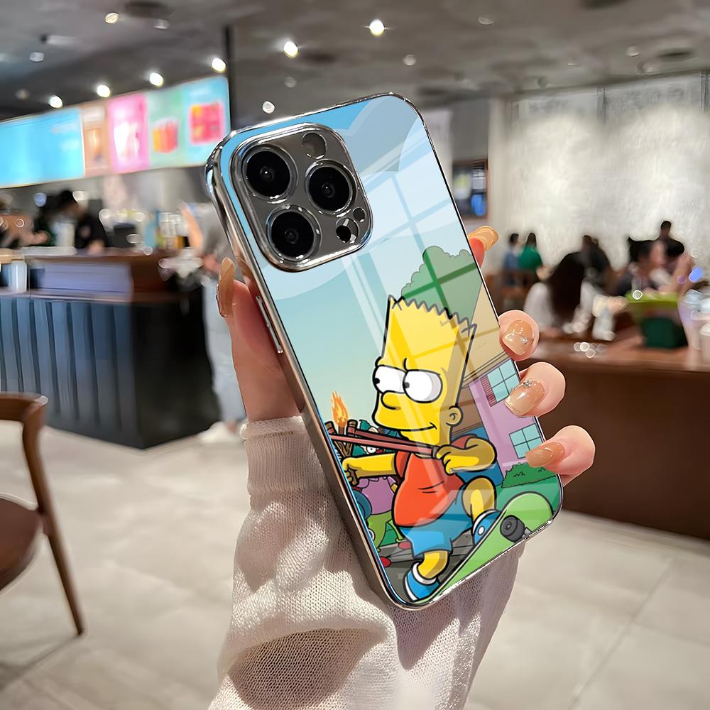 The Simpsons Phone Case For IPhone 17 Pro Max 15 Pro 16 14 Plus 12 13 Mini 11 Pro Shockproof Electroplated Glass Cover