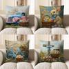 Home Decor Vintage Truck with Eggs and Blossoms Pillow Cover Pattern Cushion Cover Suitable for Sofa Bedroom Car Pillow Cover
