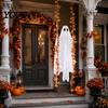 Realistic Fabric Ghost Light Up Hanging Swinging Halloween Decoration with Remote Control, Large White Spooky Outdoor Yard Decor Ornament Maple Leaves