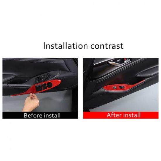 Red Carbon Fiber Window Lift Switch Button Trim Frame For Mazda MX-5 Miata 16-23