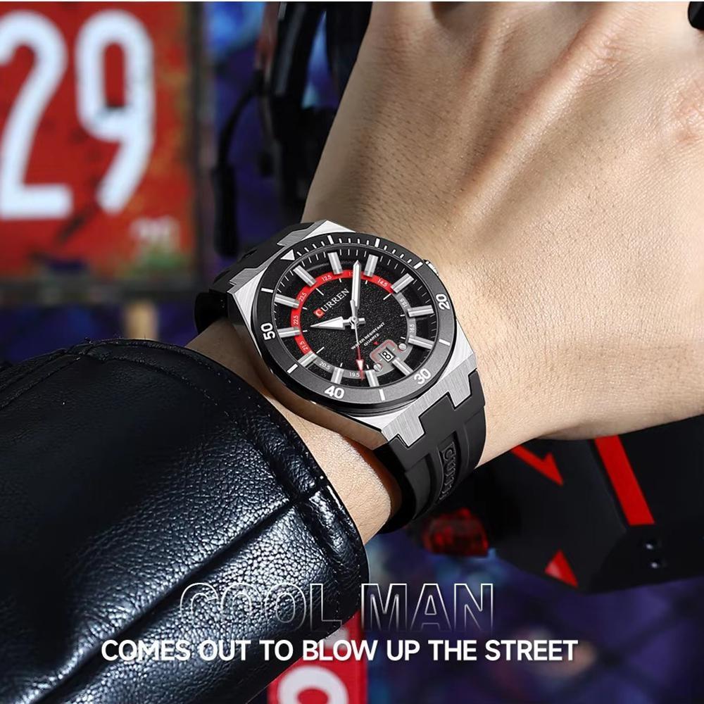 CURREN Men's Quartz Watch Fashion Date Display Luminous Waterproof Silicone Strap Sports Wristwatch