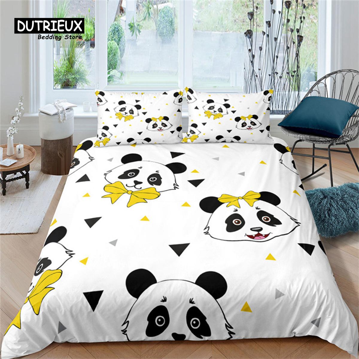 

Elegant Trendy Twin Cartoon Cute Panda For Boys Girls Kids Teens Soft Animal Theme With Pillowcases Bedroom Decor Quilt Comforter (quilt)-EU Single(135*200cm)3pcs