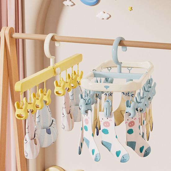 Socks Drying Rack with 14 Clips Foldable Hanging Rack Clothes Drying Rack with 360-Degree Rotatable Hook for Drying Socks Underwear Baby Clothes