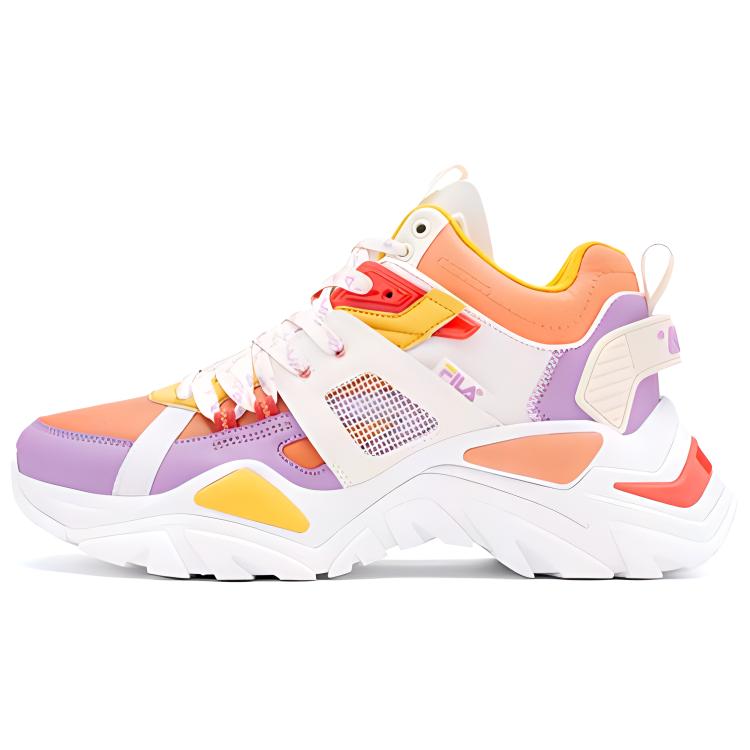 Fila Cage Mid Mixed Synthetic Leather Trendy Sports Mid-Top Dad Shoes Women Sneaker White Orange 5RM01753_827