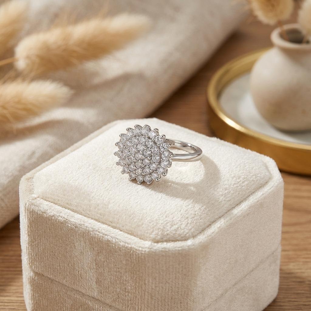 Luxury Elegant Big Flower Zircon Ring for Women Sparkling Cubic Zirconia Sunflower Finger Rings Wedding Promise Bridal Jewelry