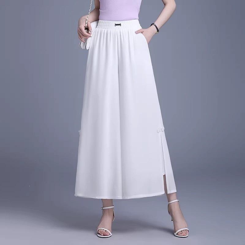 Women S High Waist Split Wide Leg Cropped Palazzo Pants Summer Thin Loose