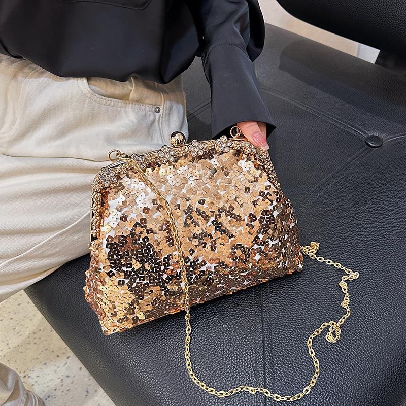 European and American Sequined Dinner Bags Spring and Summer New 2025 Fashionable Retro Texture Shoulder Chain Crossbody Small Square Bag Women
