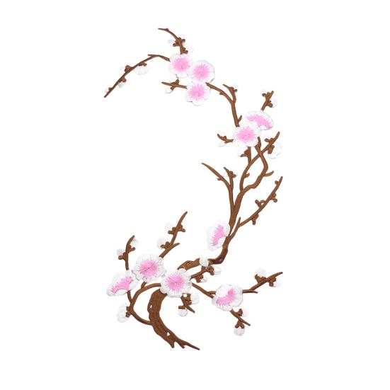 Cherry Blossom Iron Patch Iron-on Blossom Plum Applique Patch Embroidered Floral Patch for Jeans Garment Jackets Backpacks Clothes DIY Crafts