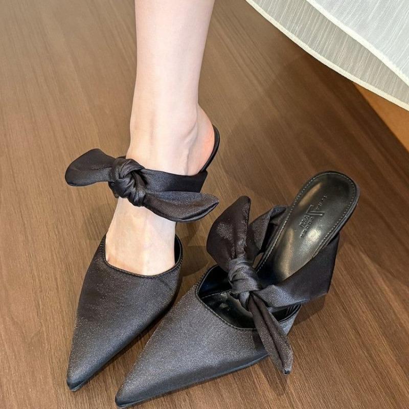 Fashion Spring New Baotou Slippers Women Fashion Pointy Shallow Mouth Butterfly Knot Anti-slip Wear-resistant Stiletto Heels