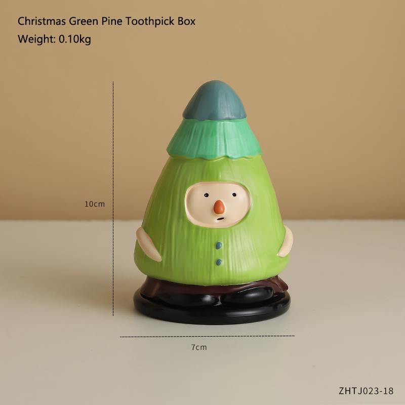 

Cartoon Christmas Green Pine Toothpick Box Cedar Toothpick Box Jar Creative Tea Table Floss Box Cotton Swab Storage Can Ornament