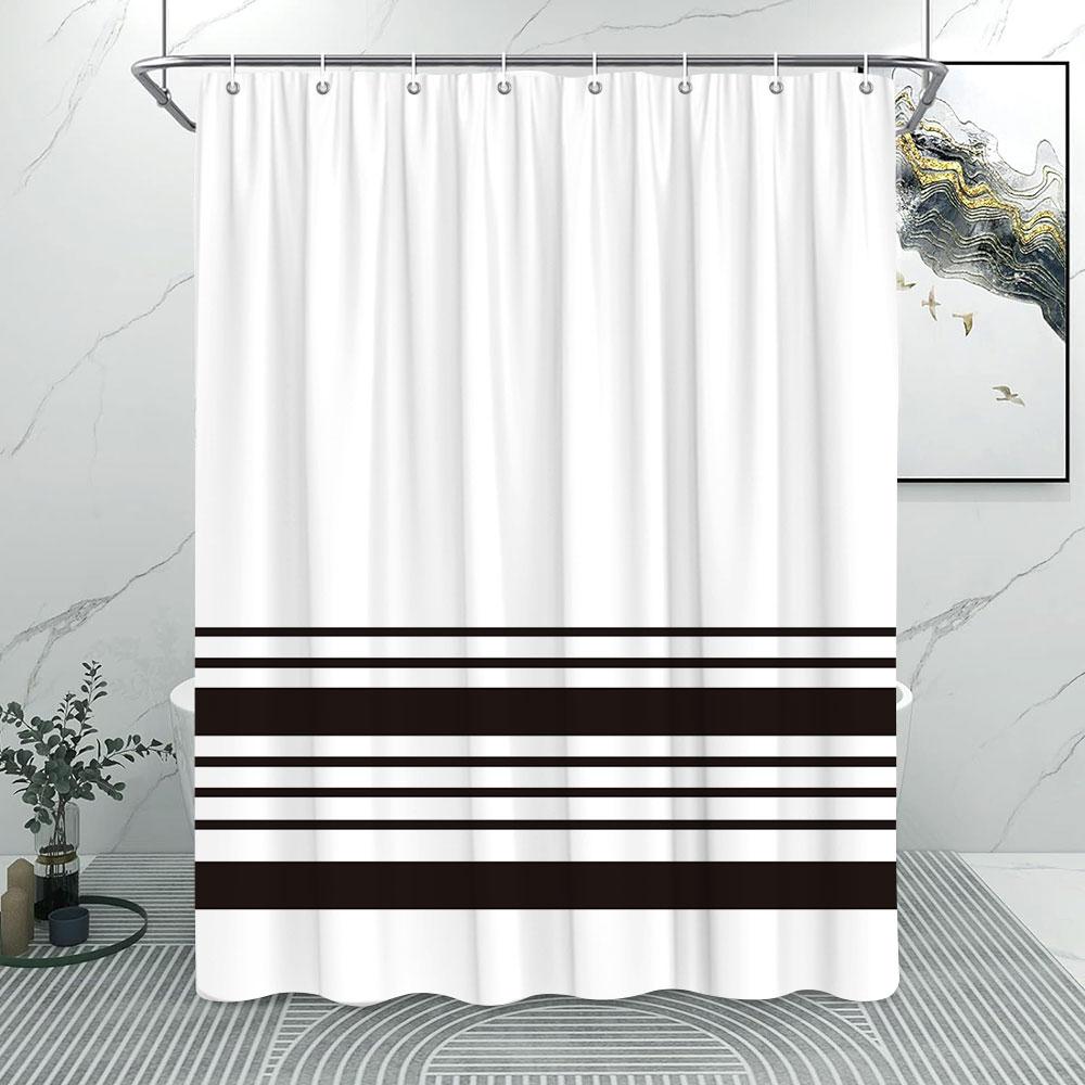 Tenda da Doccia alla Moda a Righe Grigie Motivo a Linee Semplici Moderne Casa Poliestere Stampato Tende da Doccia Arredamento Bagno Con Ganci