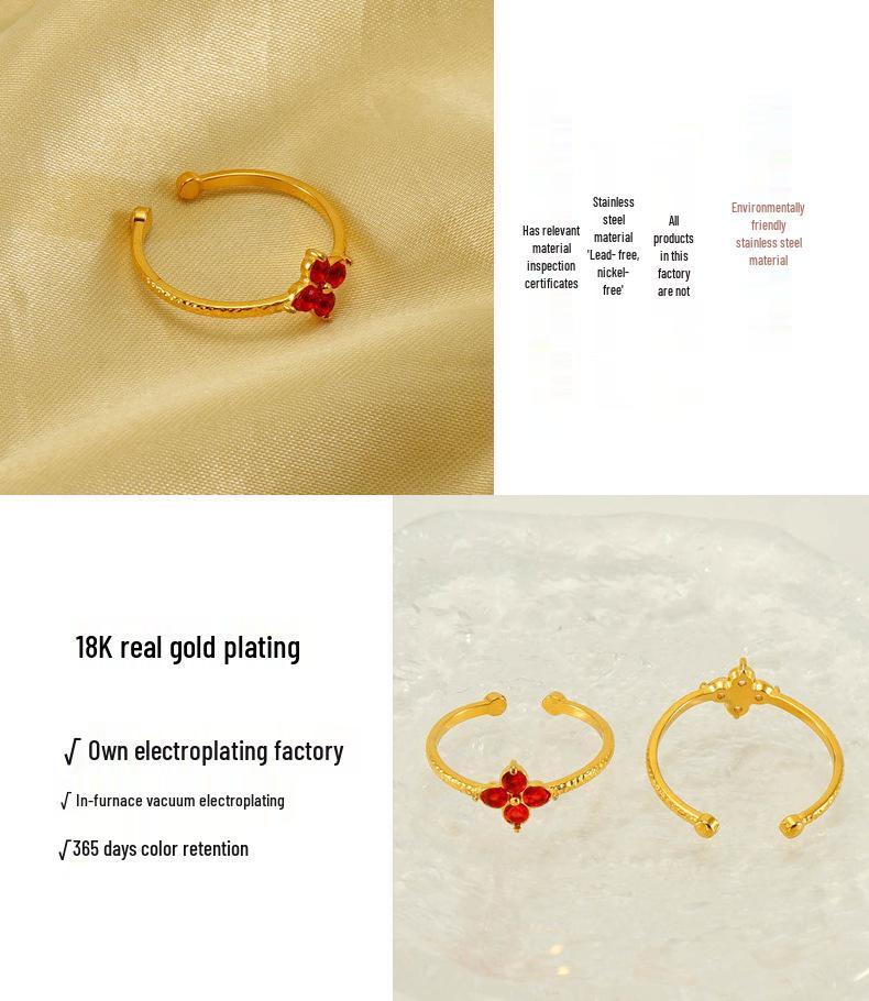 Adjustable Titanium Steel Ring with Zirconia Flower - European Style