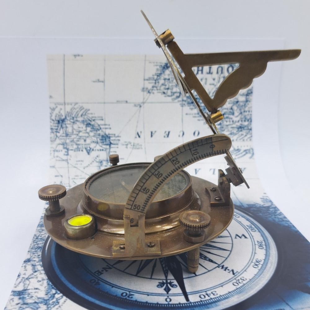 Brass Sundial Compass – Antique Nautical 10 Cm Compass with Sundial Function