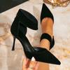 Women's high-heeled sandals women's black plush fashion sexy pointed rear zipper high-heeled women's shoes