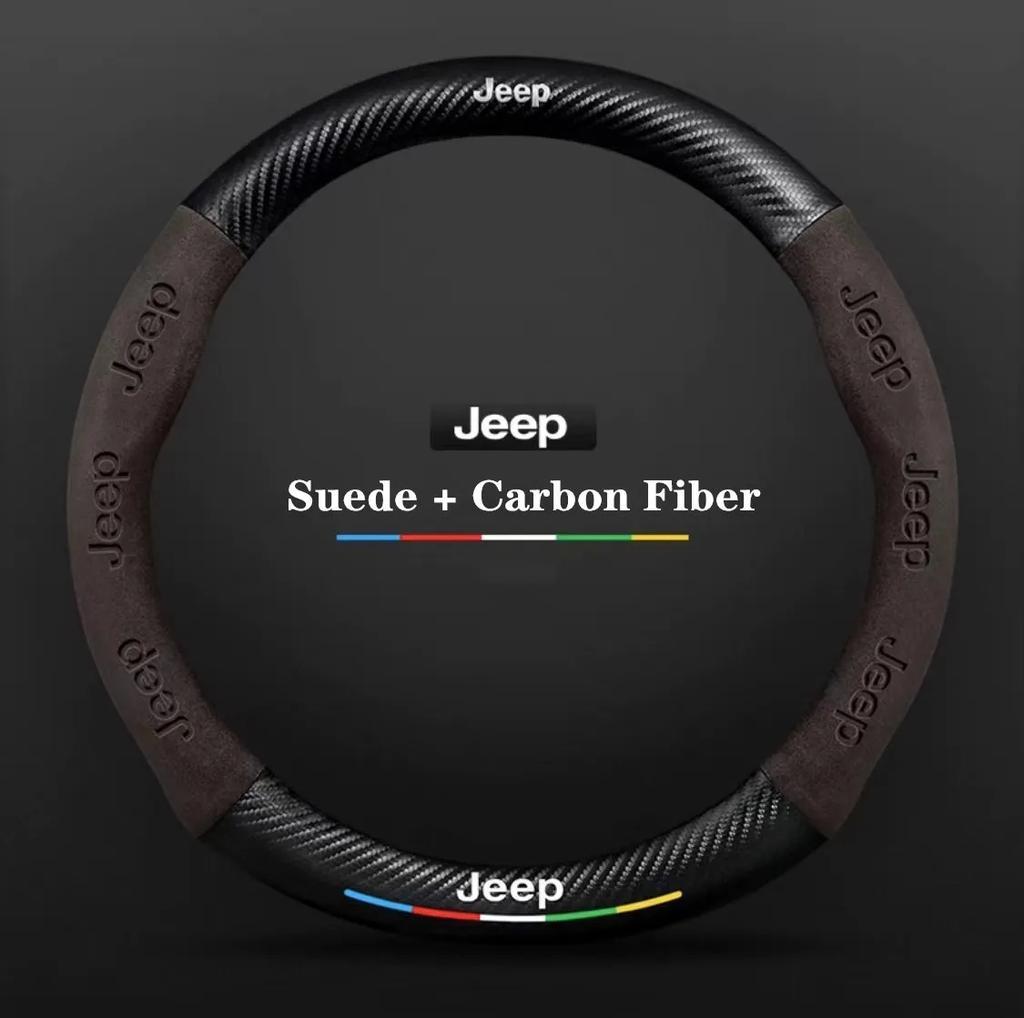 All-Season Carbon Fiber Suede Car Steering Wheel Cover for Jeep Renegade Wrangler Grand Cherokee Compass Patriot Auto