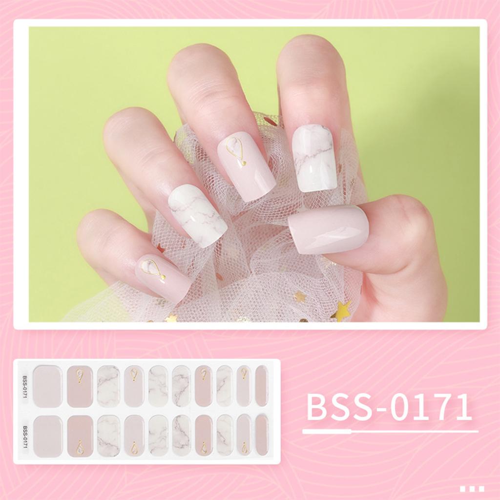 20 Tips Semi-Cured Gel Nail Patch Adhesive Sliders Long Lasting Full Cover Nail Stcikers Gel LED UV Lamp Neede
