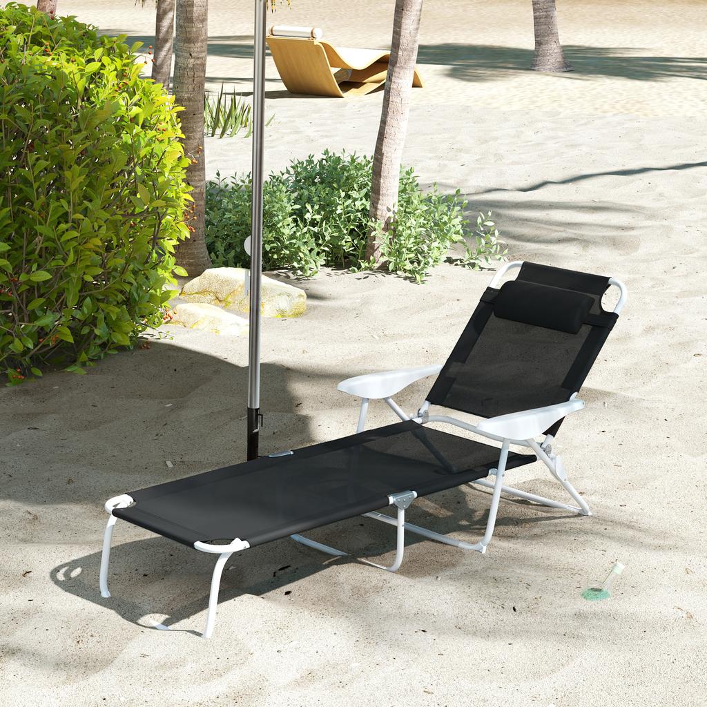 Foldable Sun Lounger Garden Lounger with Pillow, Lounge Chair with 4-Way Adjustable Backrest up to 120 kg Black