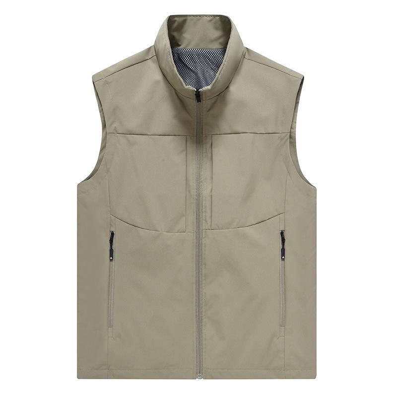 Spring Men's Breathable Outdoor Photography and Fishing Vest with Stand Collar and Logo Print