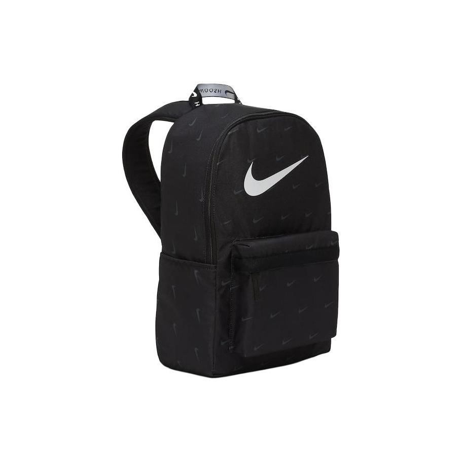 Nike Heritage Swoosh Print Large Capacity Student Zipper Fabric Backpack Unisex Backpacks Black DC7344-010