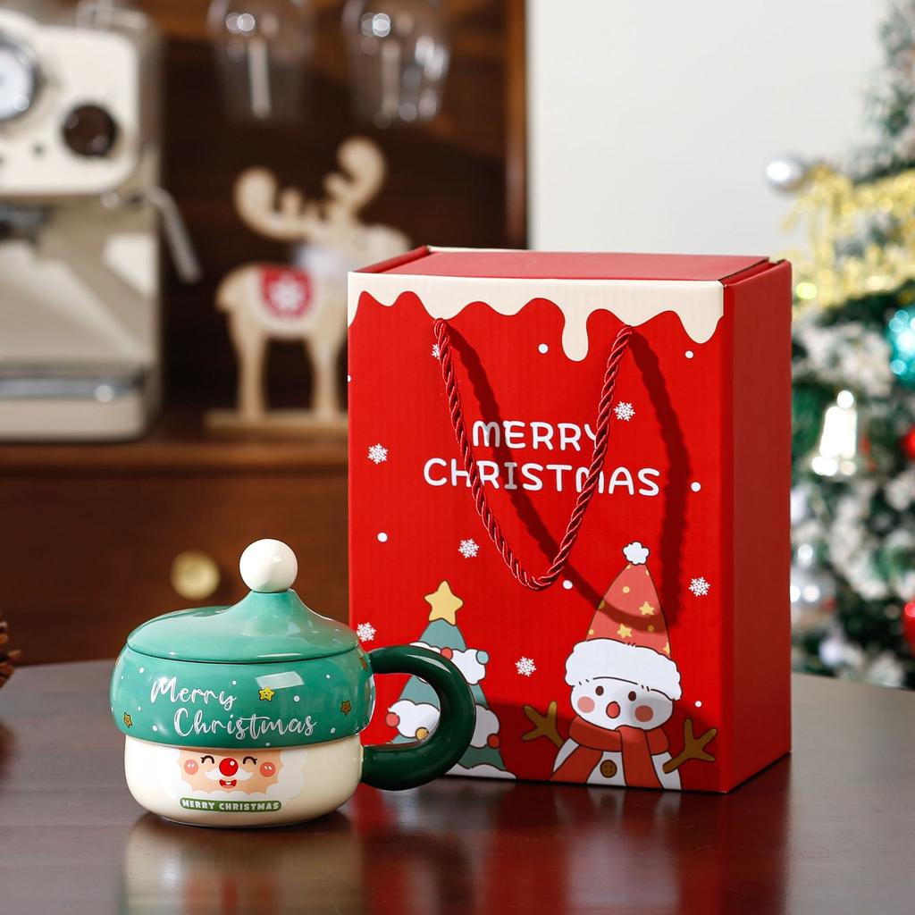 Creative cartoon ceramic Christmas cup souvenir high value large capacity mug Christmas gift set