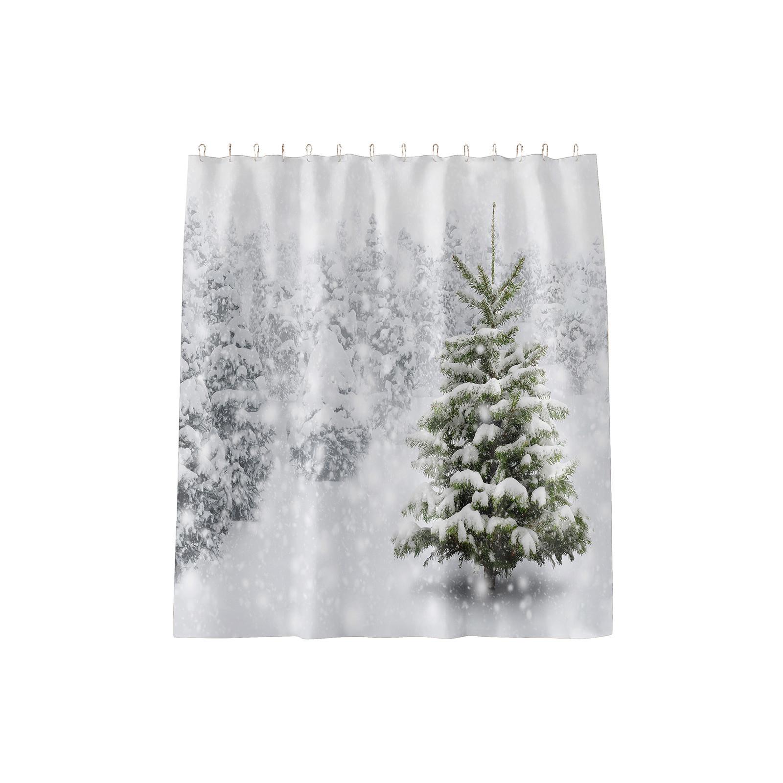 

Christmas Shower Curtain With 12 Hooks Natural Winter Forest Snowflake Snow Bathroom Curtain Bathtub Home Decor One Size