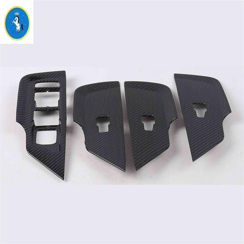 Auto Head Lights Switch / Water Cup Holder Cover Trim Accessories For VW Volkswagen Tharu / Taos 2018 - Carbon Fiber Look