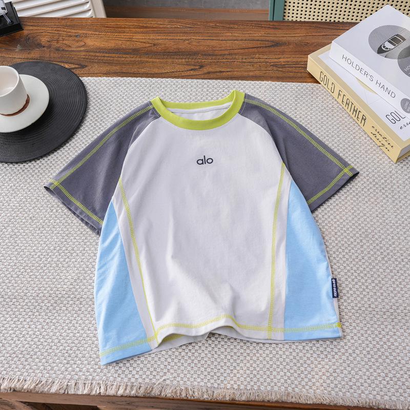 

Unisex Korean Style Color Block T-Shirt: Short Sleeve, Round Neck, Skin-Friendly for Kids 150