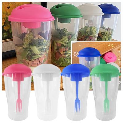 Copo agitador de alimentos para frutas e vegetais frescos com recipiente para molho e garfo Recipiente para frutas frescas Recipiente para controle de porções de alimentos