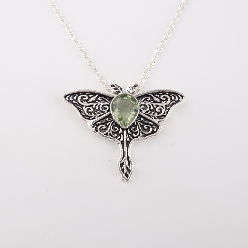 Green Amethyst Gemstone 925 Sterling Silver Jewelry Vintage Pendant 1.2" Gift CP-31-15