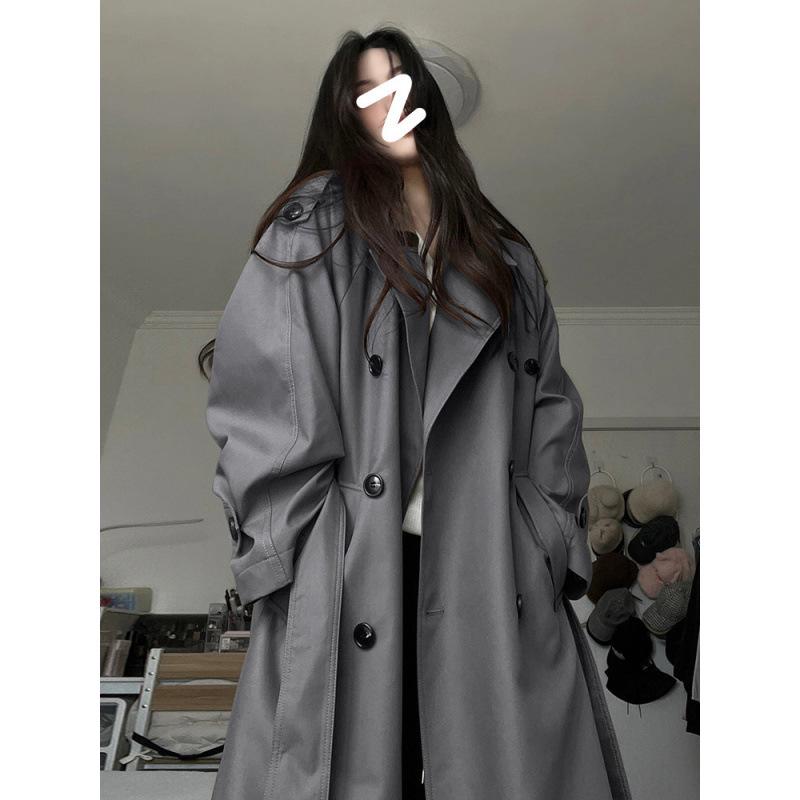 Gabardina Gris de Longitud Media para Mujer Petite: Estilo Coreano y Británico Primavera/Otoño 2025