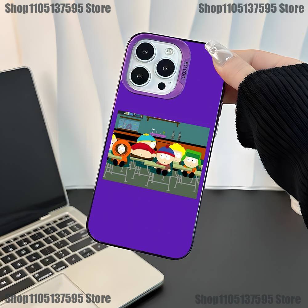 Cartoon Funny S-South-P-Park Phone Case For iPhone 17,16,15,14,13,12,11,Mini,Pro,E,SE4,XS,MAX Purple Candy Matte Cover