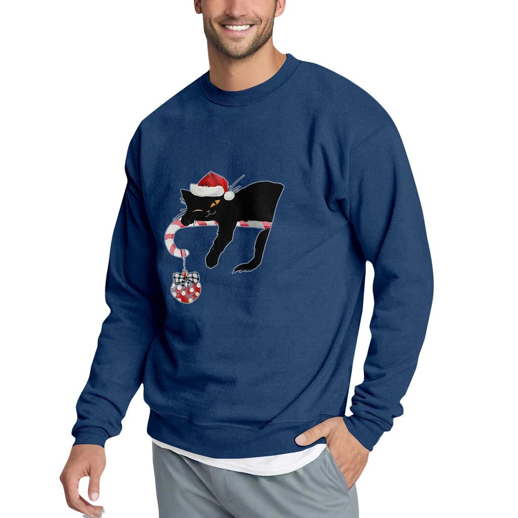 Christmas Print Loose Fit Round Neck Sweatshirt For Men