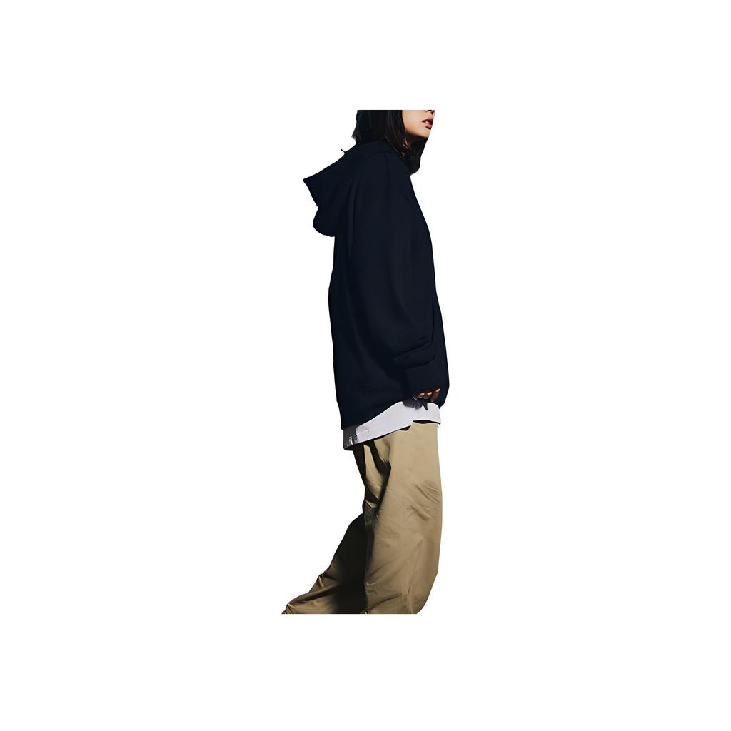 Anta Solid Color Kangaroo Pocket Drawstring Hoodie with Long Sleeves Unisex Hoodie Black 172238713-3