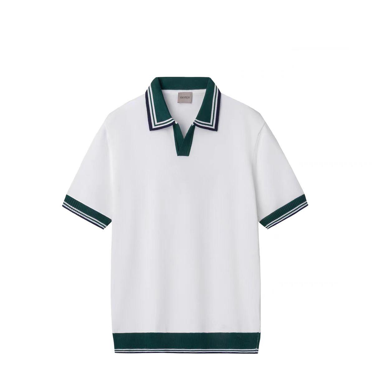 

2025 Новая весенне-летняя рубашка поло мужская Британский ретро отложной воротник Высококачественная цветная блокировка Приталенная с коротким рукавом футболка поло M белый