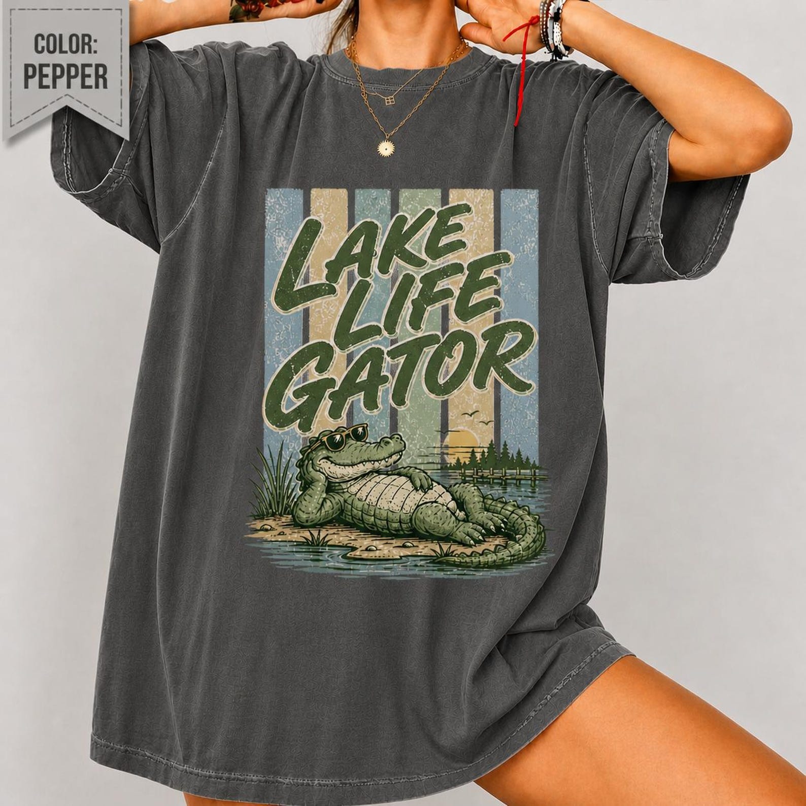 Lake Life Gator Shirt Comfort Colors® Tee, Funny Alligator Shirt, Vintage Lake Graphic Tee, Summer Vacation Shirt, Casual Beach Tee M