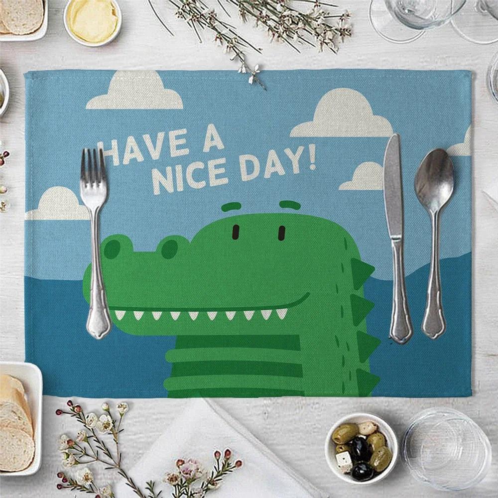 Cute Animal Childish Pattern Placemat Kitchen Decor Linen Dining Table Mats Coaster Pad Bowl Coffee Cup Tablecloth