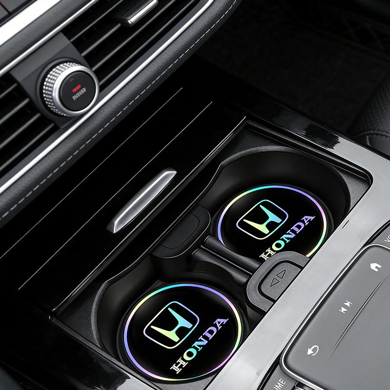2Pcs Silicone Car Emblem Coaster Laser Color Vehicle Anti-slip Pad Water Cup Slot Mat For Honda Civic Fit Jazz Accord Pilot CRV