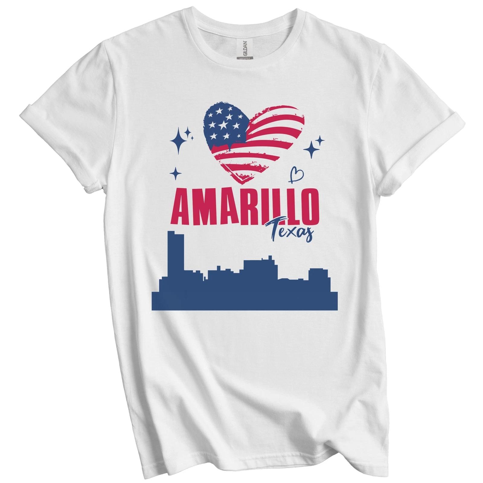 Amarillo Texas Skyline American Flag Heart 4th of July T-Shirt XL