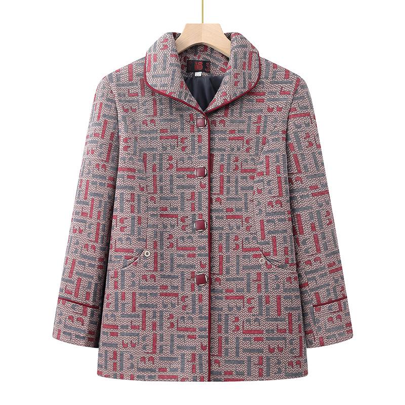 

Plaid Lapel Jacket for Middle-Aged Women: Stylish Spring/Autumn Coat for Moms and Grandmas in Their 60s-70s. 4XL (recommended 125-140 jin)